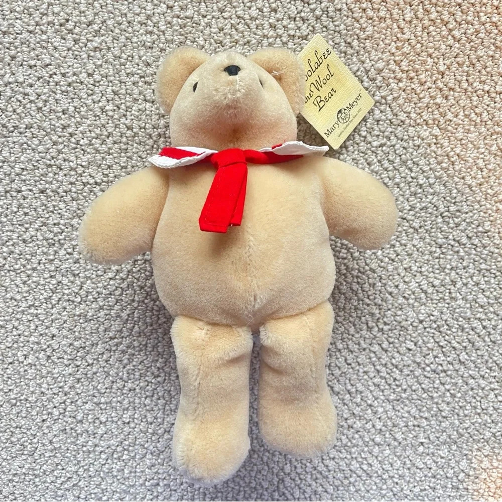NWT Mary Meyer Woolabee the Wool Bear Plush 9” Beige Cream Collar Red Tie